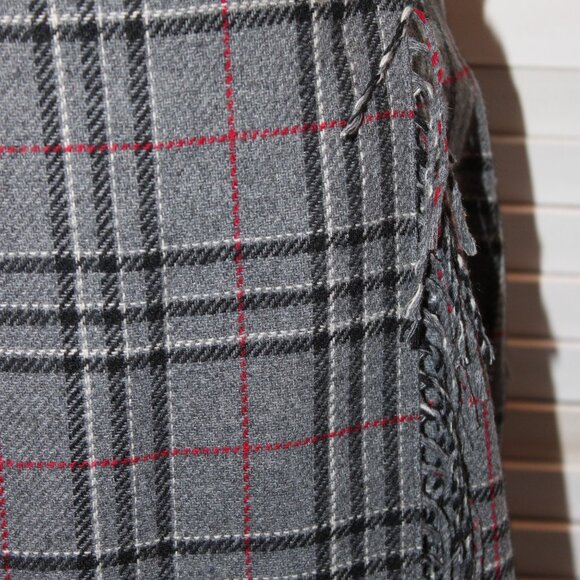 Vintage Sag Harbor Blanket Wrap Wool Blend Gray Plaid Pencil with Frayed Edges - Picture 5 of 7